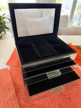 Mirror Jewelry Box with Black Velvet Interior